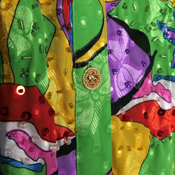 VTG Diane Freis Bold Colorful Abstract Sequin Gold Buttoned Cardigan New NWOT - Picture 7 of 9